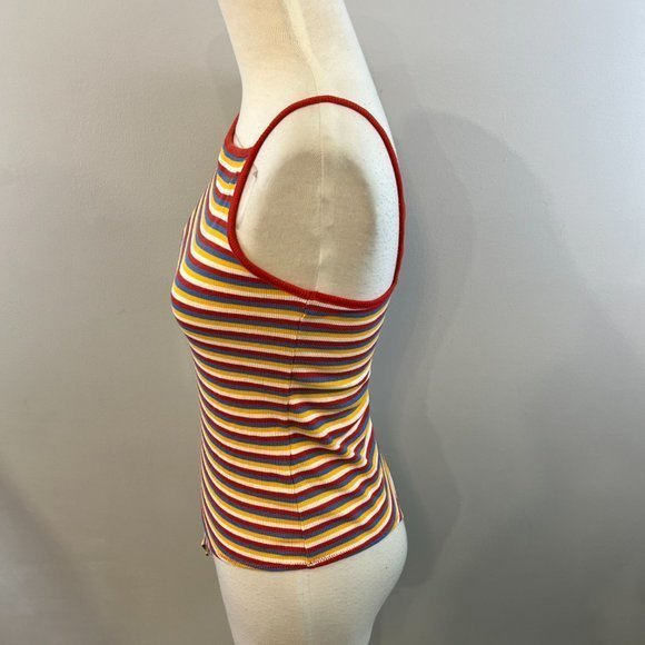 NWT‎ MADEWELL Rainbow Stripe Ribbed Thong Bodysuit in Windmill Stripe Kilt Red ( - Picture 7 of 12